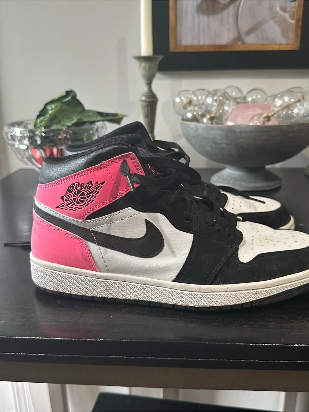 Jordan Women's High-Top Sneakers in White, Black & Pink